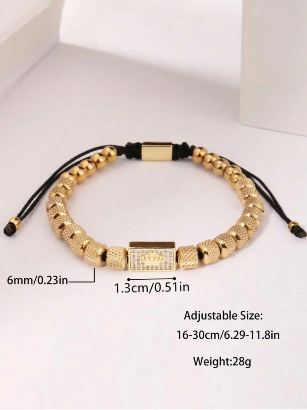 Gold-Tone Beaded Men’s Bracelet with Crown Charm